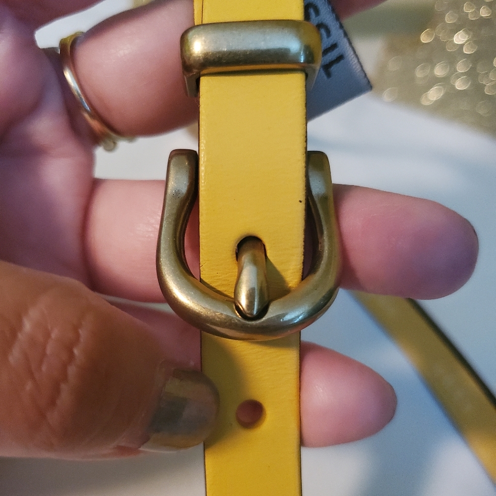 Fossil yellow genuine leather dress belt 35 inches